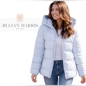 3X Jillian Harris x Joe Fresh Powder Blue Puffer Jacket with Zip Front and Hood